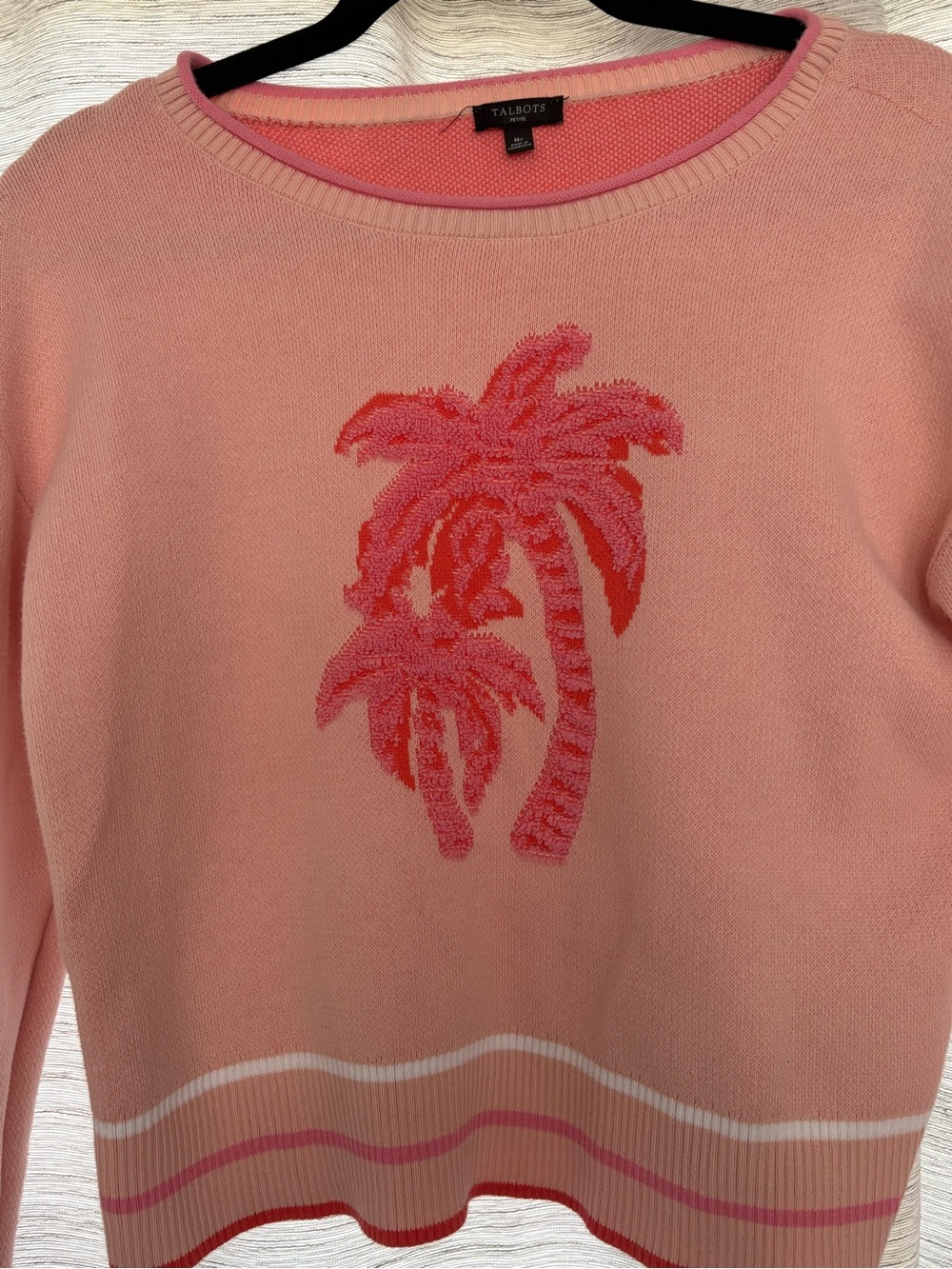 Talbots JACQUARD CREWNECK PULLOVER - PALM TREE - petite medium - 100% cotton - Picture 5 of 8
